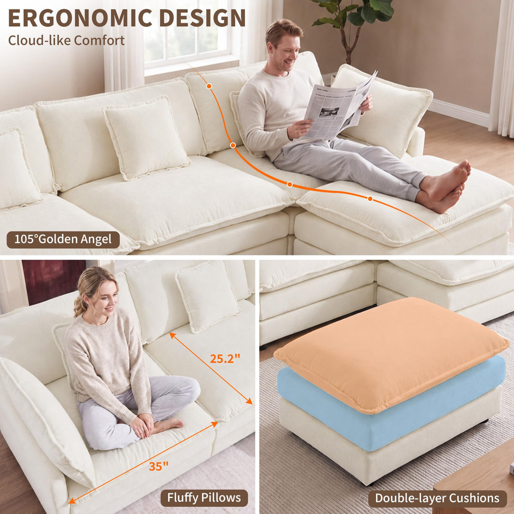2 Piece Cloud Loveseat Sofa Couch Set, Oversized Chenille Modular Sectional Love Seat Furniture Large Spaces, Beige