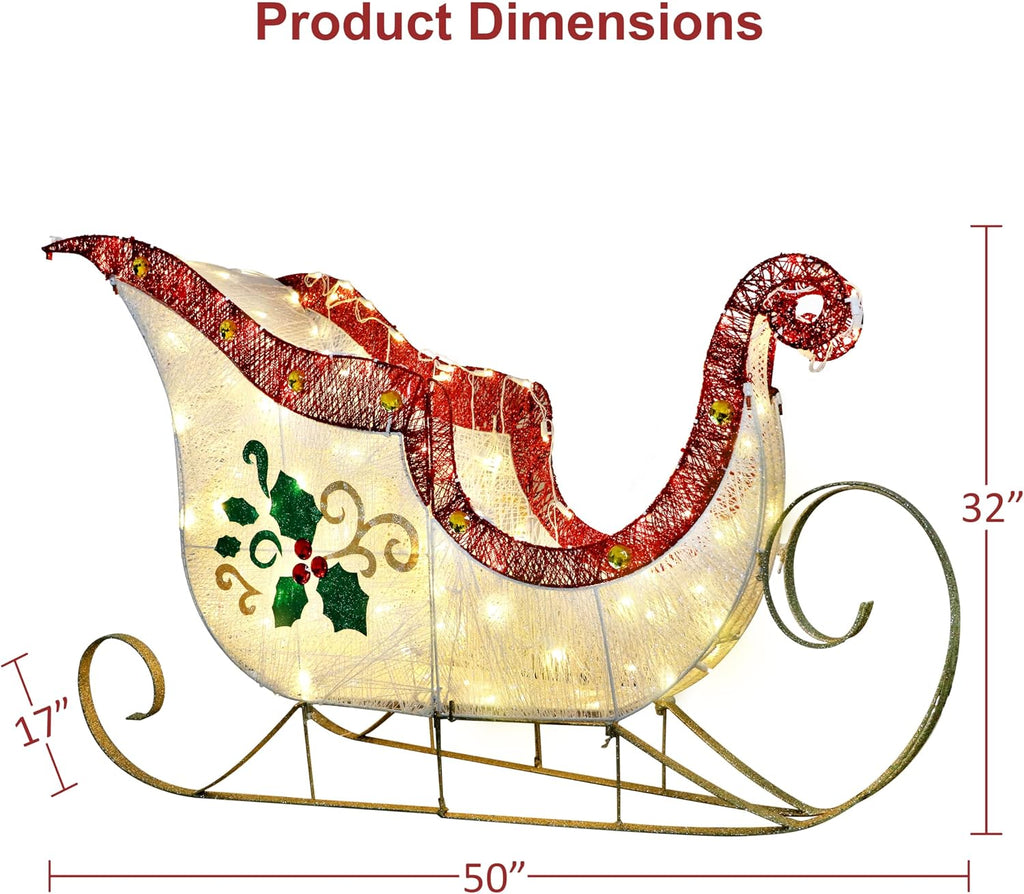 32" Pre-Lit Outdoor Sleigh Christmas Holiday Décor with 120 Warm White Twinkling LED Lights