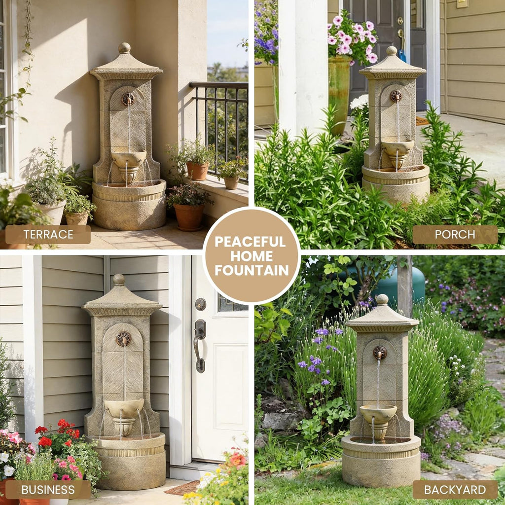 Outdoor Wall Fountain with LED Lights, 42.91” H Freestanding Garden Water Fountain