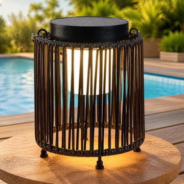 Handwoven Solar Table Lamp, IP65 Waterproof, Outdoor Patio Lantern