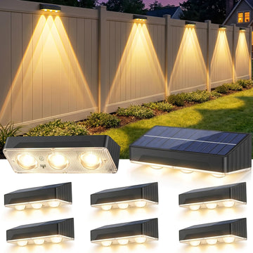 Solar Fence Lights Outdoor 8 Pack Waterproof Upgraded Brightness 3 LED Lens Solor Deck Lights Warm Cool Natural White