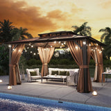 12'x10' Hardtop Gazebo, Aluminum Frame Permanent Pavilion wi - Image 3