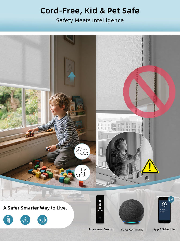 Motorized Smart Roller Shades, 70% Blackout Essential White