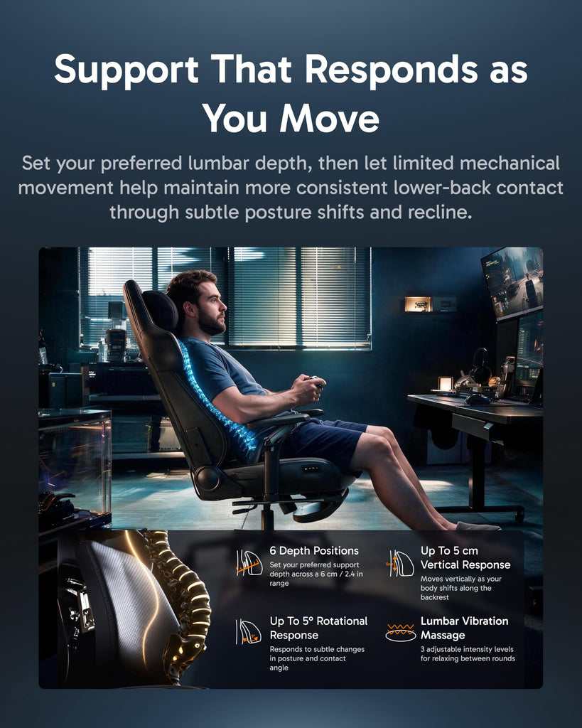 M6 Ultra 2.0 Gaming Chair with Massage | 720° Mechanical Armrests, Dynamic Lumbar Support, Adjustable Headrest