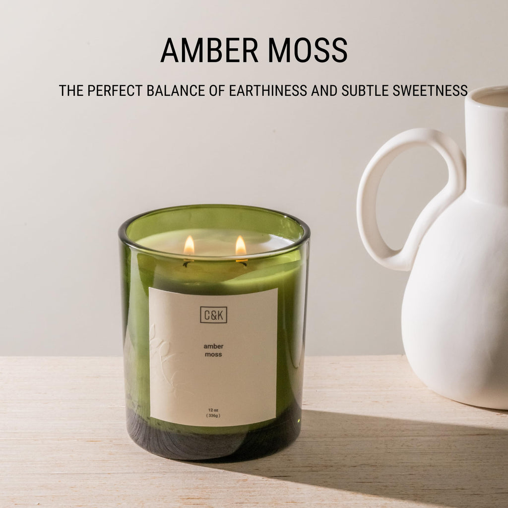 12oz Amber Moss Candle | Premium Green Winter Scented Candles for Men | Made with Natural Soy | Holiday Candles Gifts