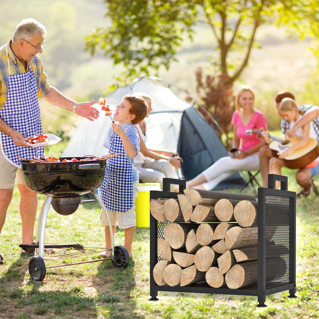 Firewood Rack for Indoor, Heavy Duty Fire Wood Racks Holder, 17.32" Metal Wood Storage Log Holder with Leather