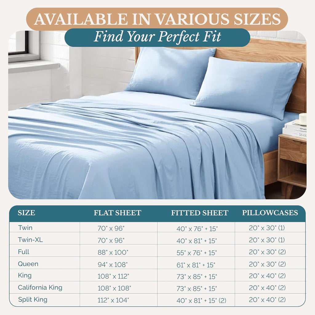 Queen Bed Sheets Set, Soft & Breathable Bedding for Queen Mattress, 4 Piece Set with Deep Pockets, Lightweight