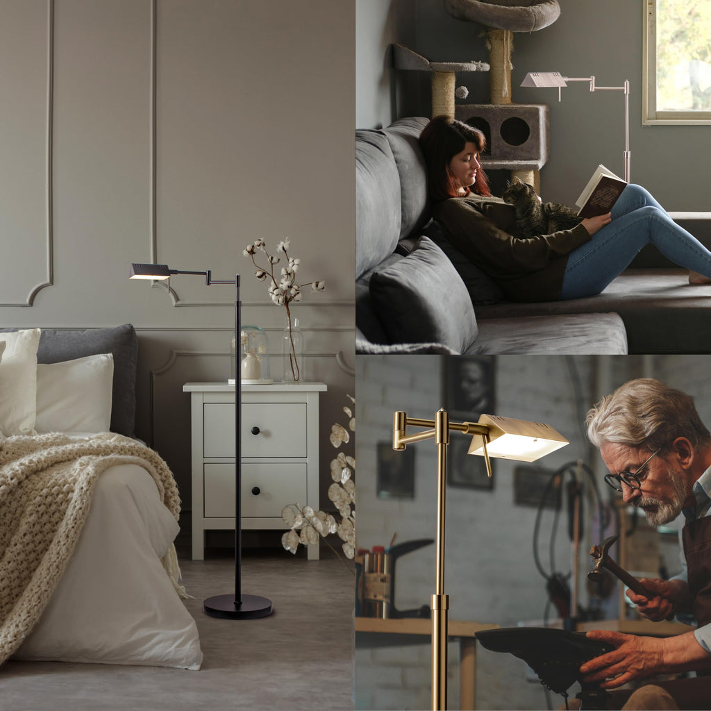 Brook Adjustable Dimmable LED Pharmacy Floor Lamp, Brushed Nickel