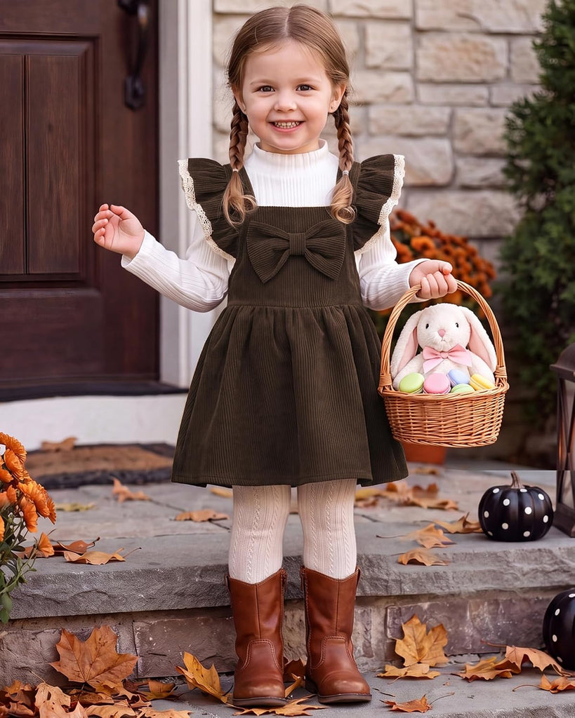 Toddler Baby Girl Corduroy Overall Dress Set Long Sleeve Fall Winter Outfit