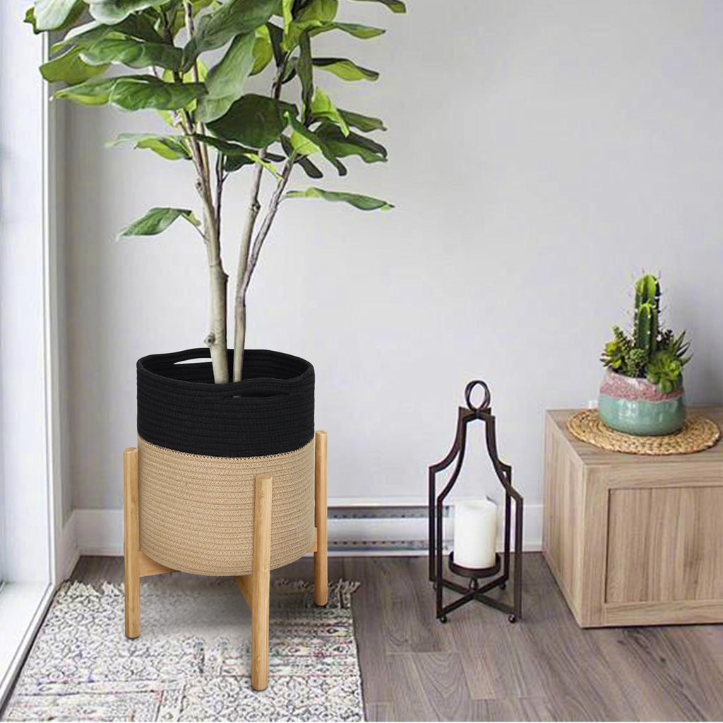Wicker Plant Basket Indoor, 11" x 11" Jute Spliced Cotton Rope Basket Planter for 10" Pot, Woven Flower Tree Pots