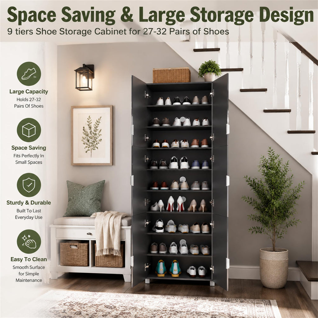Mirror Shoe Cabinet with Full Length 6 Mirrored-Door Shoe Storage Cabinet
