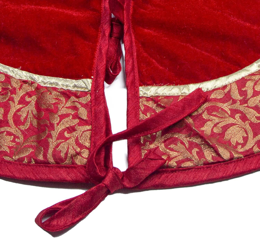48 Inch Christmas Tree Skirt Velvet with Brocade Fabric Border & Thick Double Layer (5728L)
