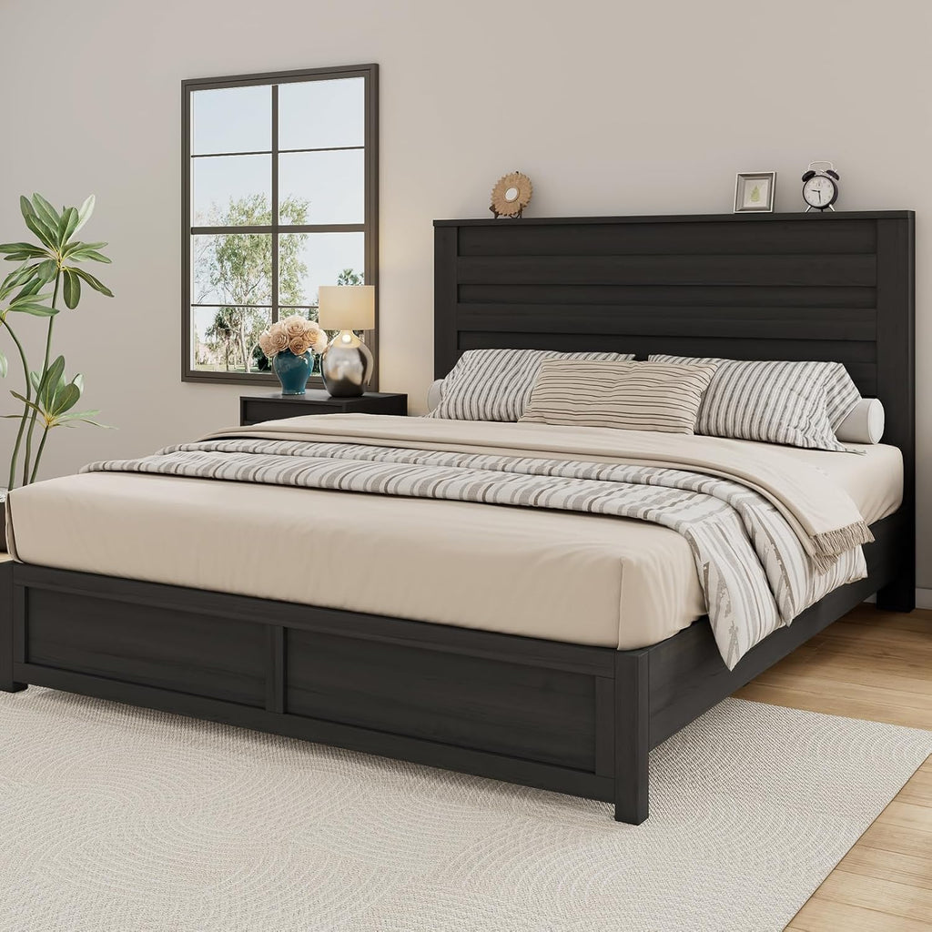 Queen Farmhouse Bed Frame with 49" Headboard, Platform Bed Frame with Wood Slats Support/No Box Spring Needed/Easy