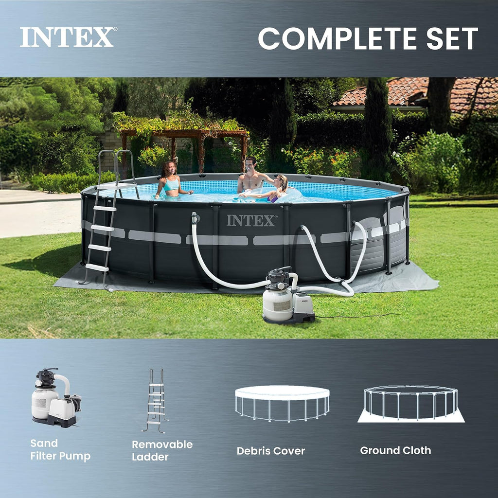 Ultra XTR 18ft x 52in Above Ground Swimming Pool Set Bundle | 26329EH - 2100 GPH Sand Filter Pump, Ladder, Pool Cover