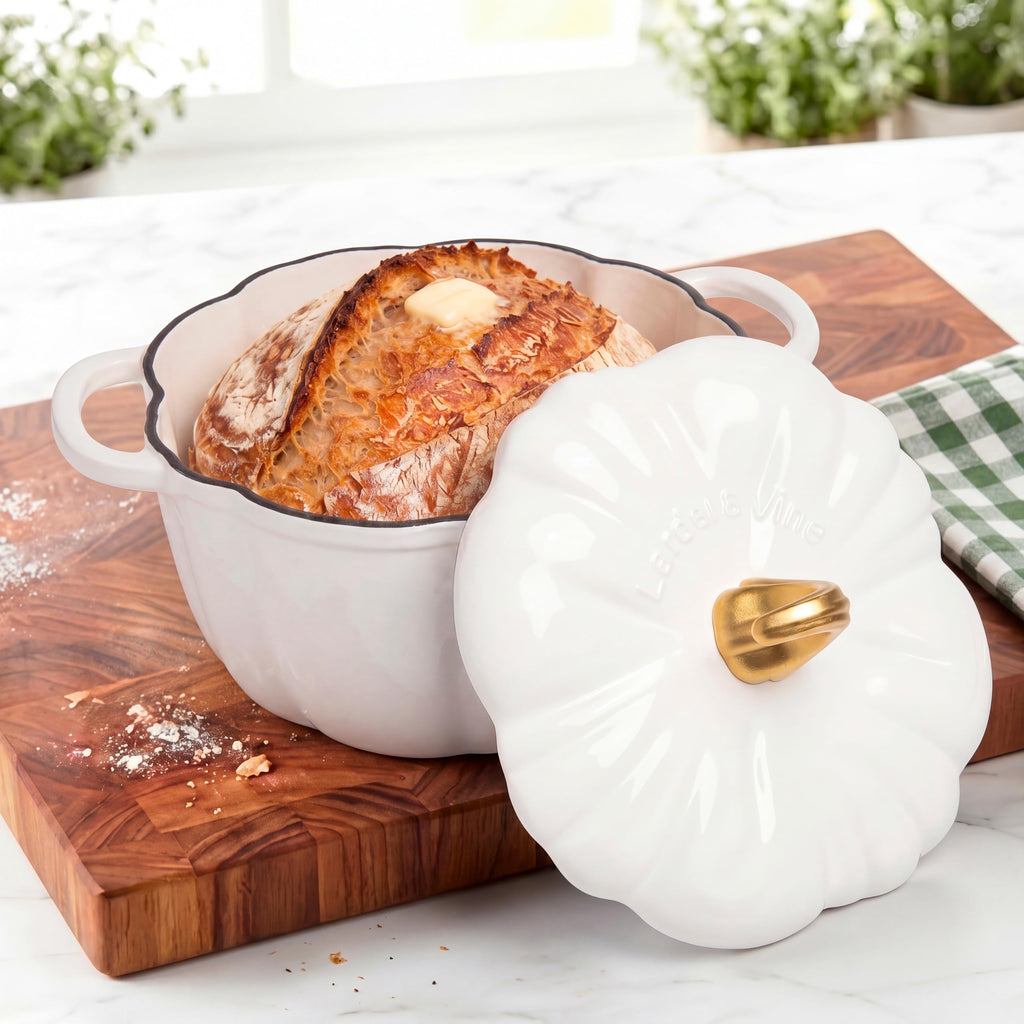 5.5 qt Pumpkin Enameled Cast Iron Dutch Oven Pot, White