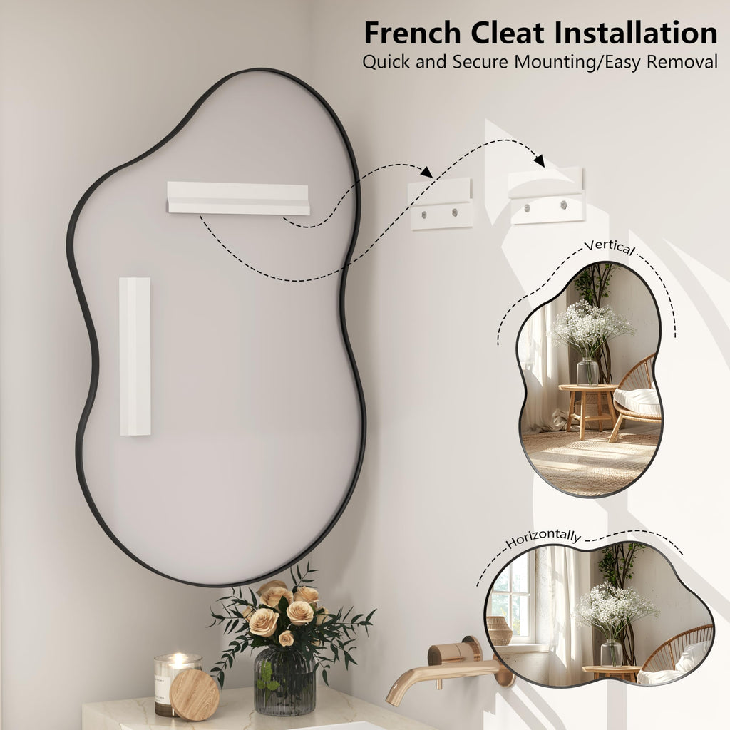 48x27 Black Irregular Mirror, Matte Asymmetrical Bathroom Mirror