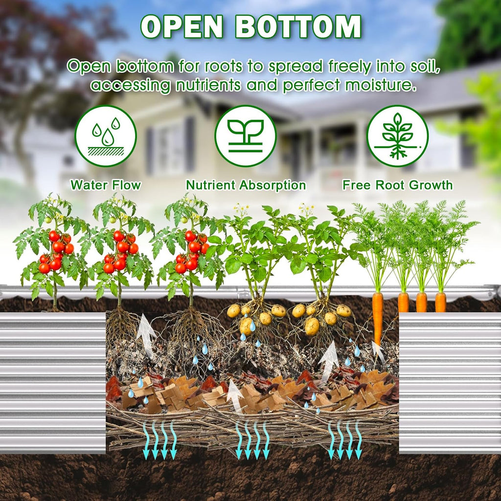 8x4x2ft Raised Garden Bed, Deep Root Planter Box, Silver,1 Pack