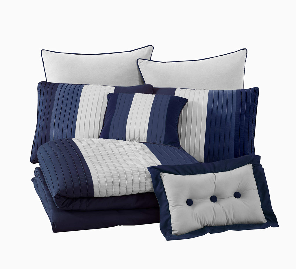 Loft 8-Piece Striped Comforter Set, Navy/Gray/Blue