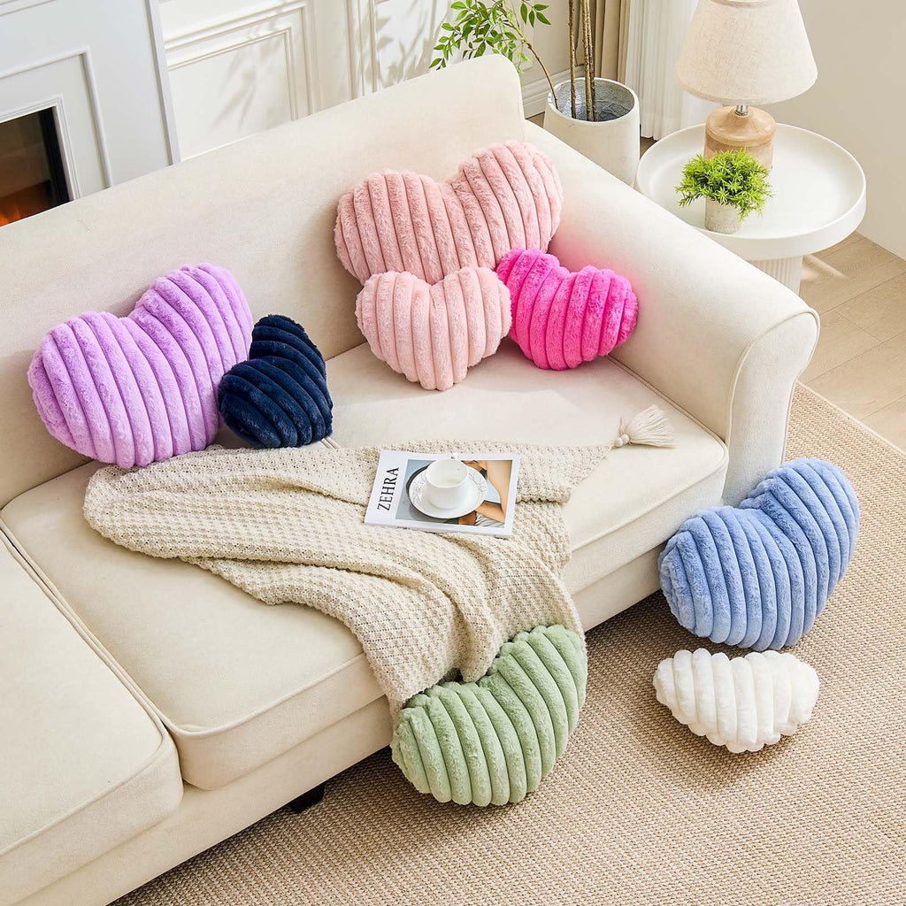 Heart Pillows Heart Decorative Pillow Soft Fluffy Heart Shaped Lavender Throw Pillows with Faux Rabbit Fur Aesthetic