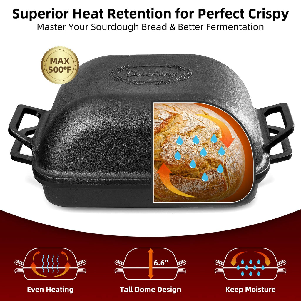 9QT Dutch Oven for Sourdough Bread, Non-stick Cast Iron Sourdough Bread Loaf Baking Pan, Large Capacity Cast Iron