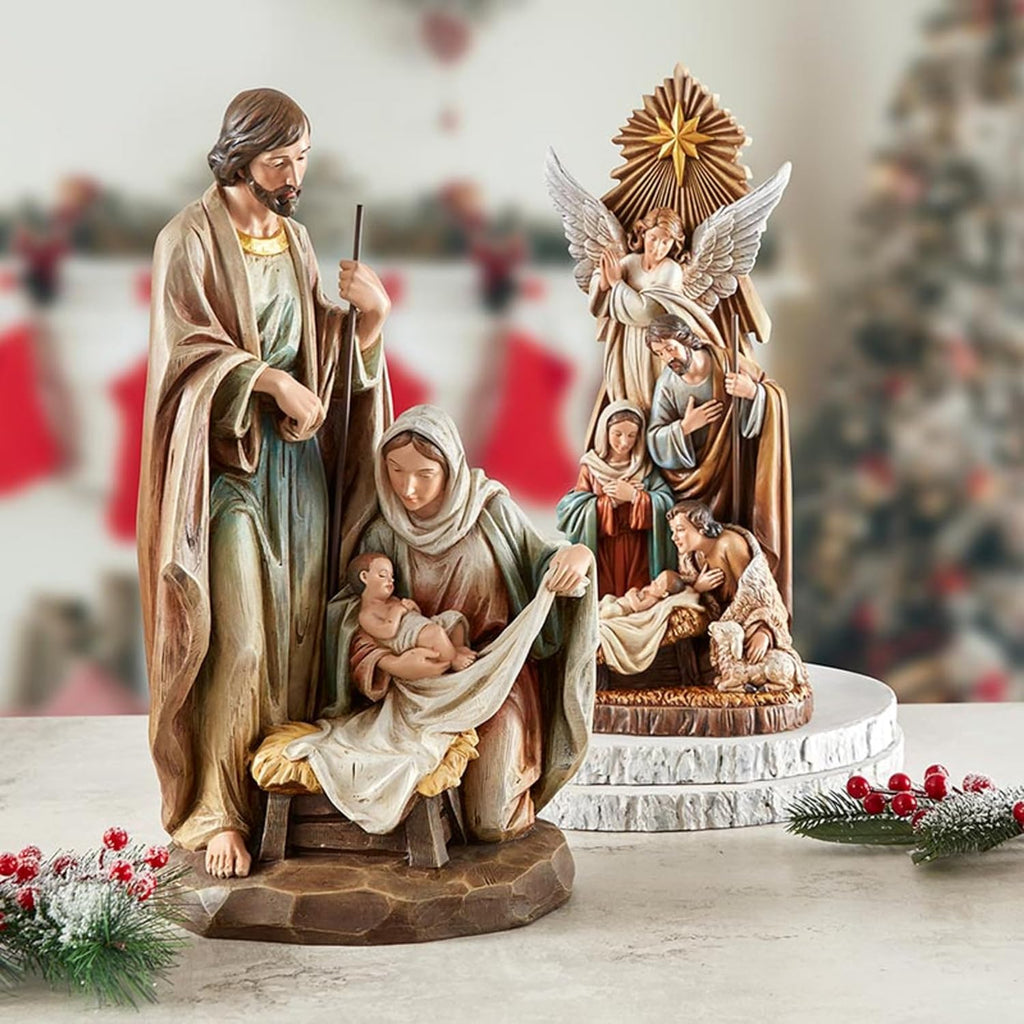 Christmas Figurines - Joseph and Mary with Jesus Tabletop Centerpiece Nativity Figurine, 18-Inch, Holy Family Nativity