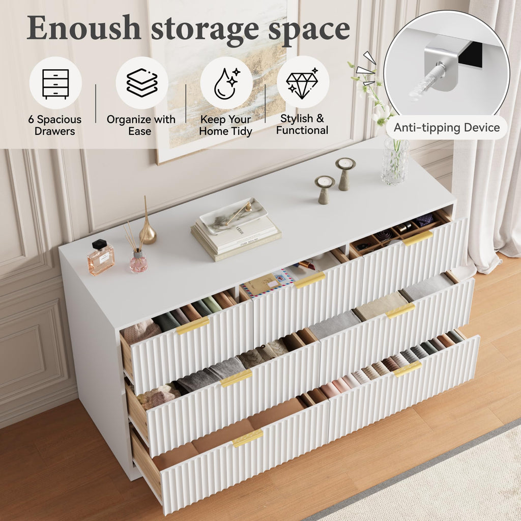 55" Wide Fluted with 7 Drawers, White