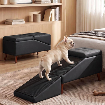 2-in-1 Dog Ramp & Ottoman - Foldable Dog Steps for Couch and Bed with Hidden Storage, 20.4" H Non-Slip Wooden Pet