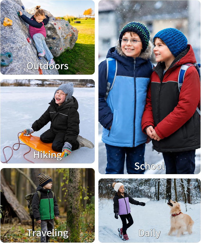 Boys Girls Fleece Waterproof Jackets Sherpa Lined Hoodies Zip Up