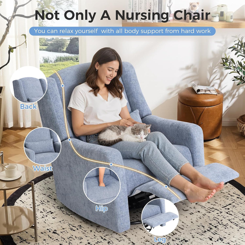 Power Nursery Rocking Chairs with Ottoman: 270° Swivel Rocker Recliner with Waist Pillow & USB Charging Port, Ultra