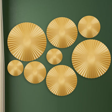 8 Pcs Gold Sunburst Wall Decor Set Iron Metal Circle Wall Art Decor Large Modern Sunburst Hanging Sculptures, Boho