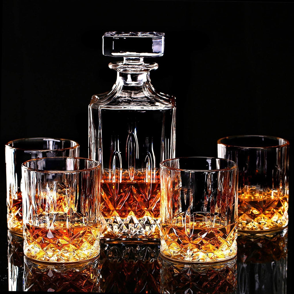 Whiskey Decanter Set for Men - Whiskey Decanter with 4 Whiskey Glasses in Gift Box, Non-Lead Glass for Bourbon and