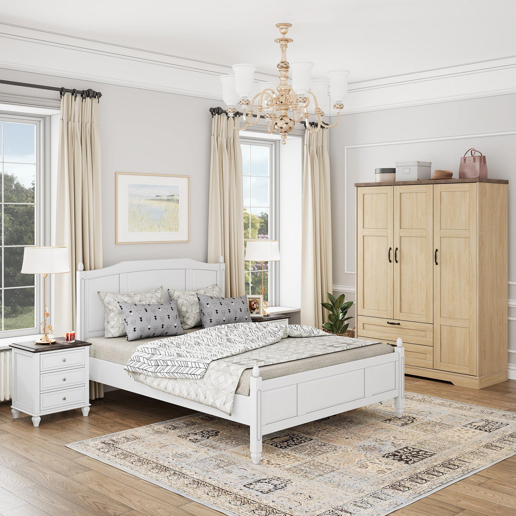 62" Wooden Armoire Wardrobe Closet with Mirror, Natural, 3 Doors
