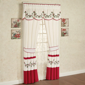 Holly Wreath Luxury Holiday Window Scalloped Valance & Curtains Set