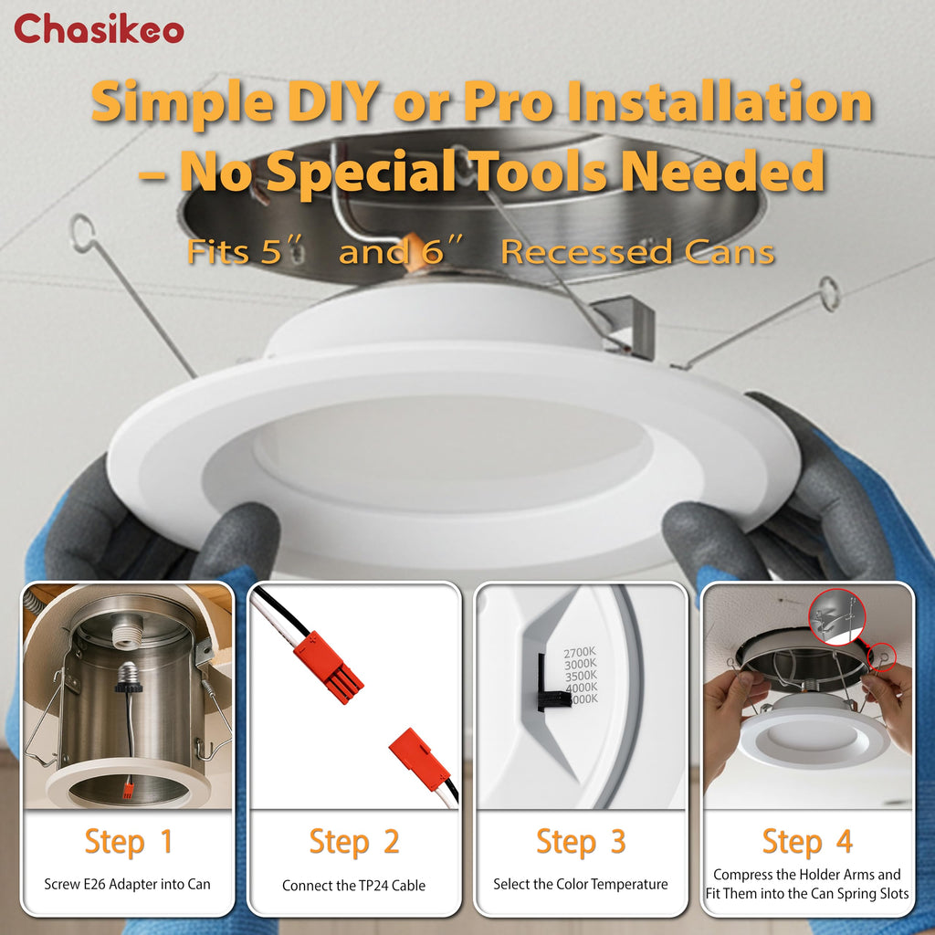 6 Pack 6 Inch LED Recessed Lighting, Retrofit 5CCT LED Can Lights
