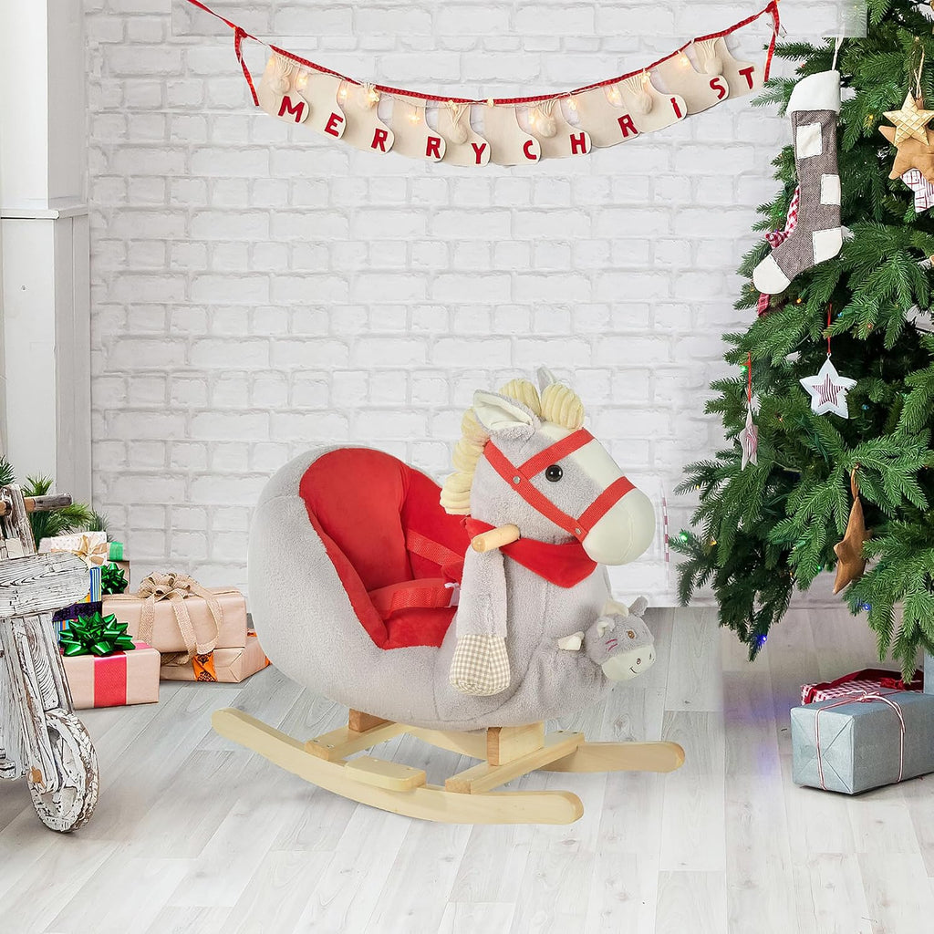 Kids Ride-On Rocking Horse Toy Rocker Lullaby Song 18-36 Months Gray