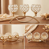 3-Arm Arched Crystal Candelabra, Gold Candle Holder Table Centerpiece, Dining, Party, Thanksgiving & Christmas