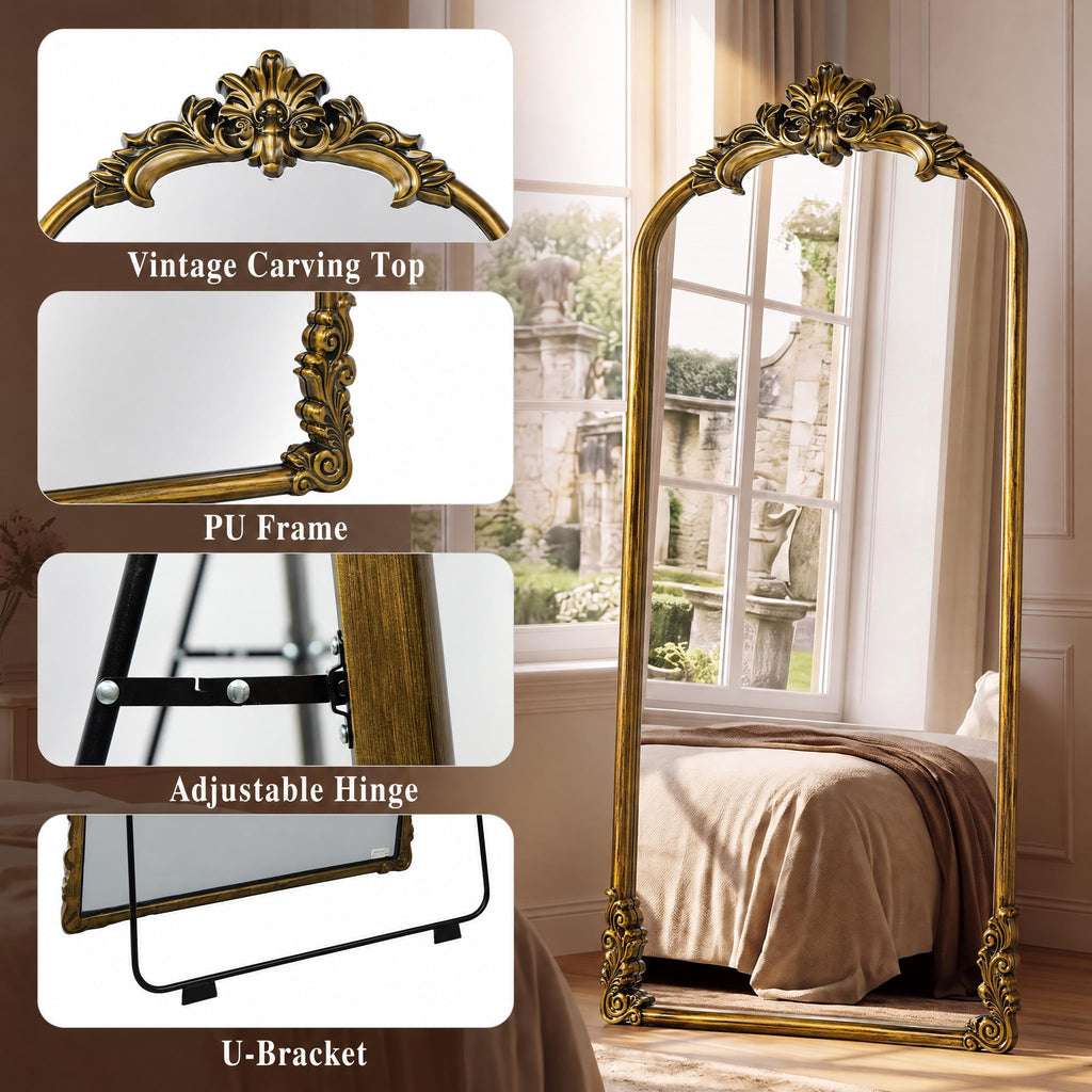 Retro Arched Full Mirror 71"x 32" for Decor Statuary Bronze