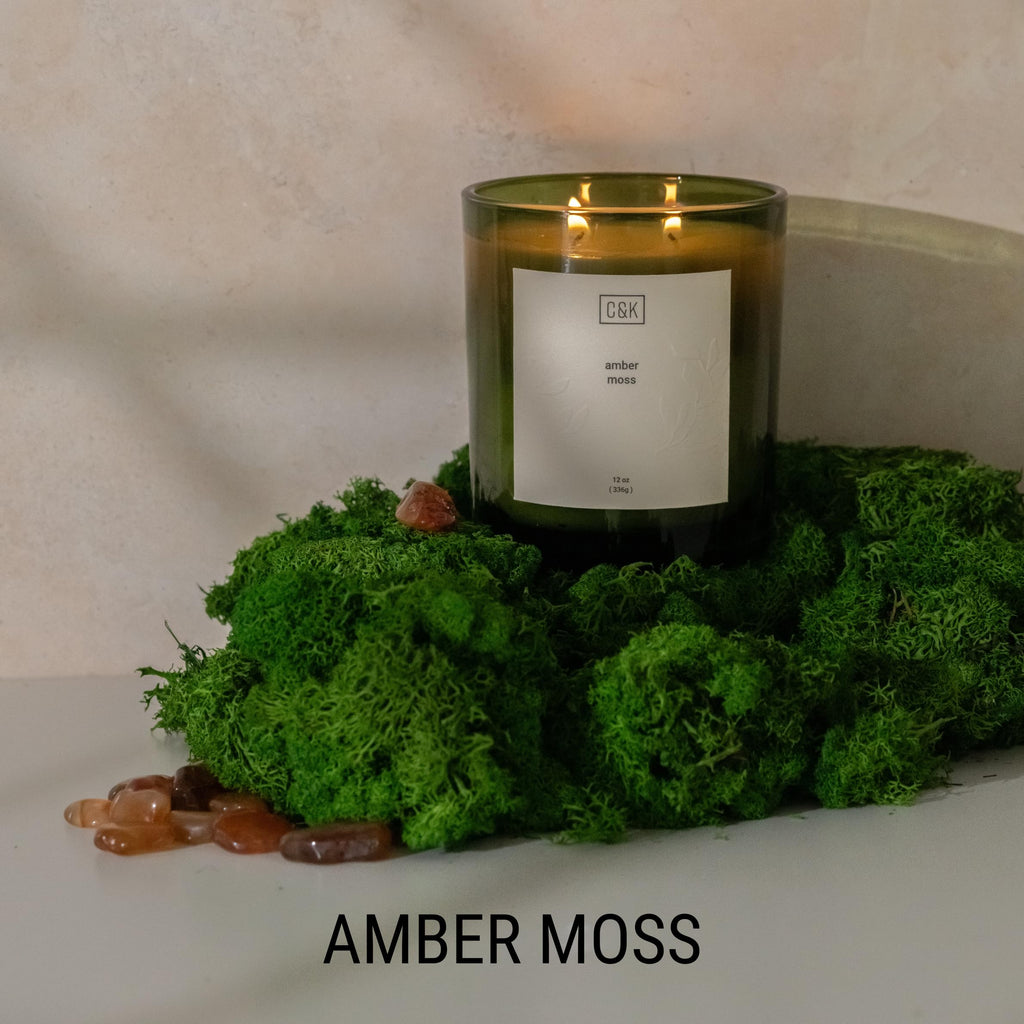 12oz Amber Moss Candle | Premium Green Winter Scented Candles for Men | Made with Natural Soy | Holiday Candles Gifts