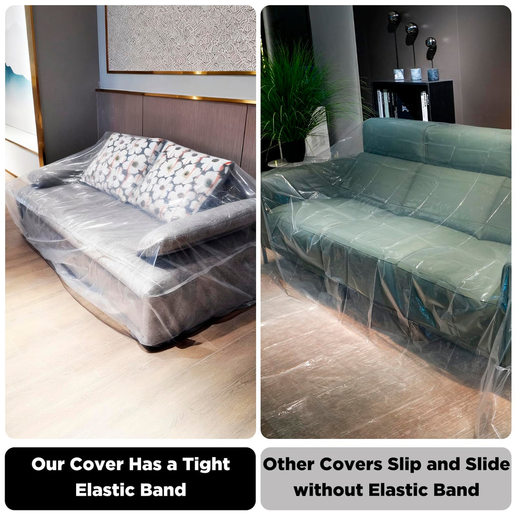 Plastic Loveseat Cover Furniture Cover with Elastic Band, Clear Sofa Cover Protector for Moving and Storage