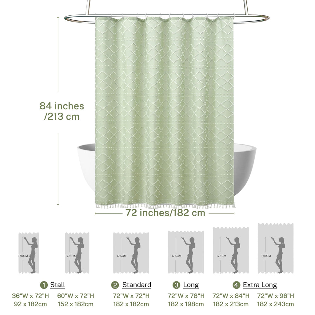 Extra Long Green Boho - Woven Fabric Cute 84 Inch with Tassel, 72 x 84 Tufted Chevron Textured Striped Modern