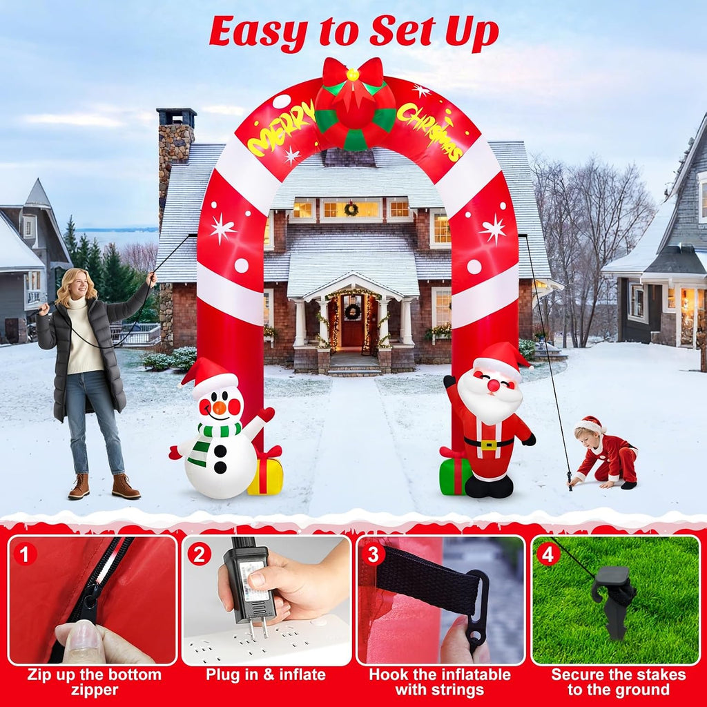 10FT Tall Christmas Inflatable Snowman and Santa Arch Decoration