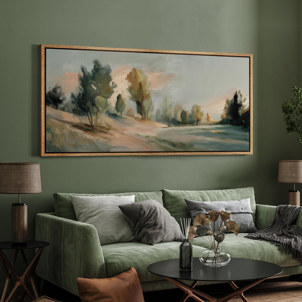Extra Large Framed Canvas Print Wall Art Soft Impressionist Forest Path Serene Woodland Landscape Antique Retro Fine
