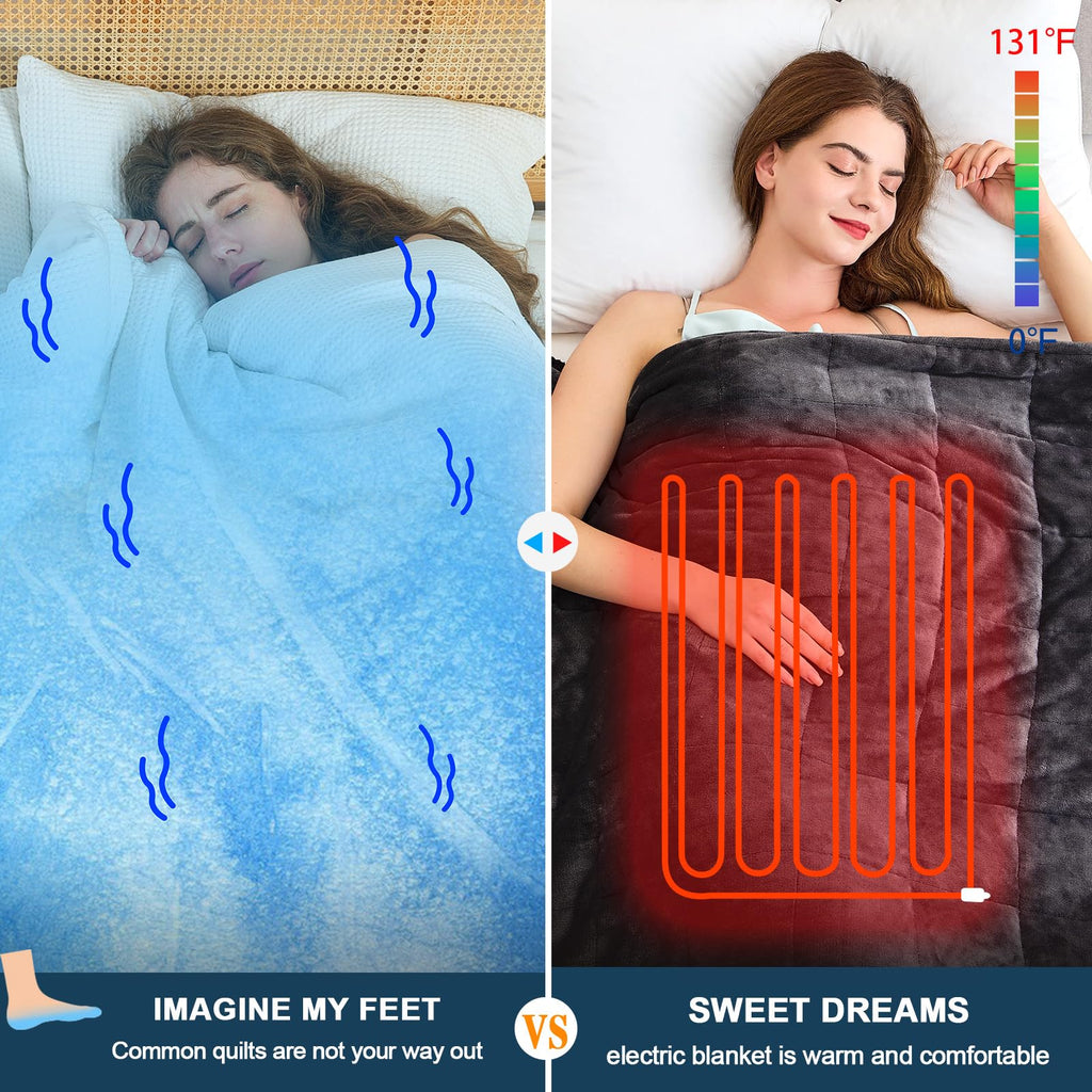 Heated Weighted Blanket for Adults, Heated Blanket, 60" x 80", 20lbs, Grey