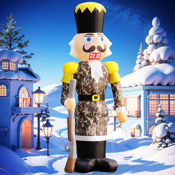 Giant 12FT Christmas Inflatable Camo Hunter Nutcracker with Built-in LED Lights Inflatable Decorations - Waterproof