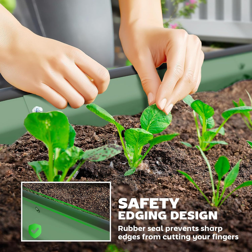 2PCS Galvanized Raised Garden Bed, 7' x 3' x 1', Green | Metal Raised Beds for Gardening, Plant Support Stakes