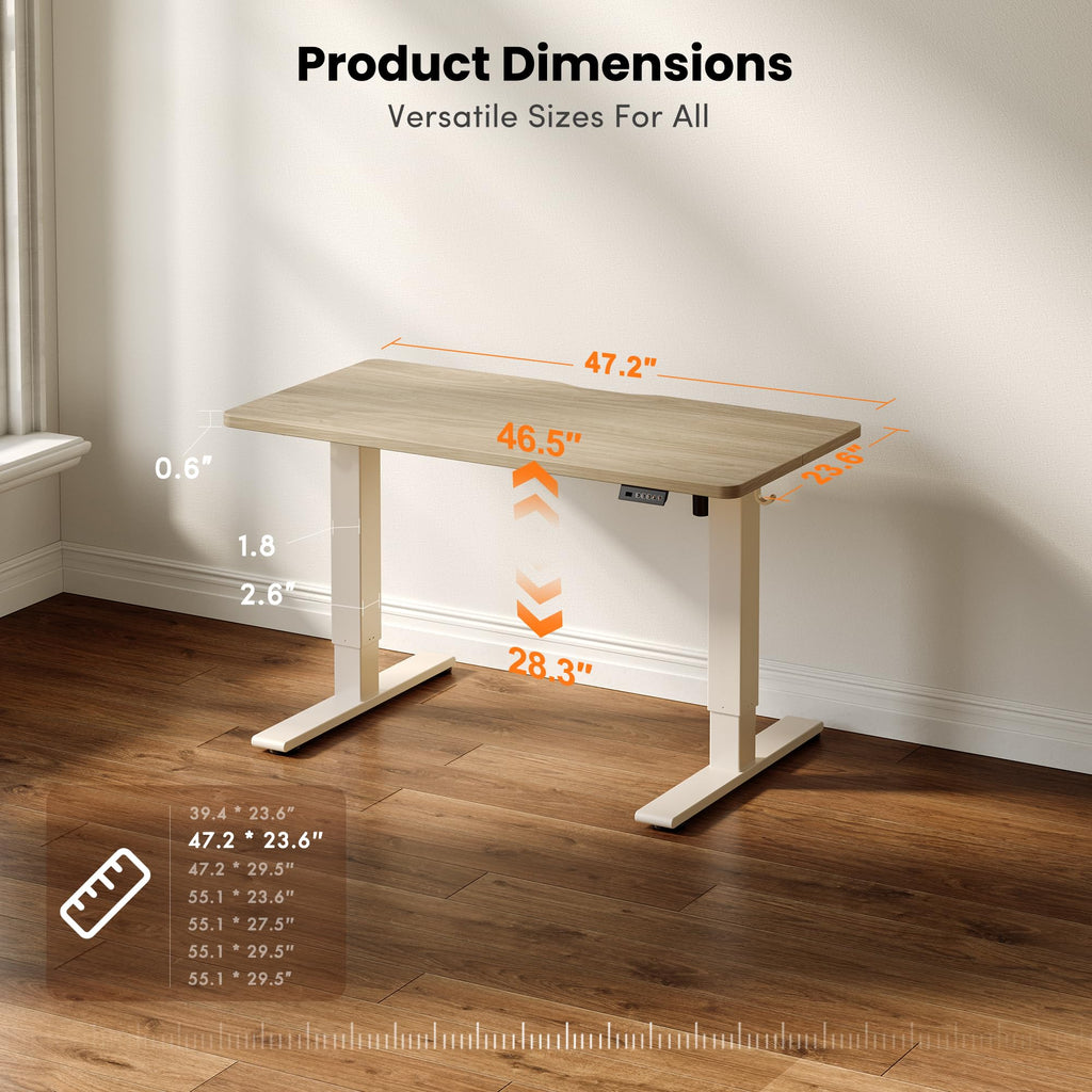 Standing Desk 48x24 Inch Electric Height Adjustable, Light Walnut