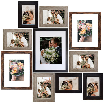Picture Frames Collage, Gallery Wall Frame Set with 11x14 8x10 5x7 4x6 Frames in 3 Different Finishes, Set of 10