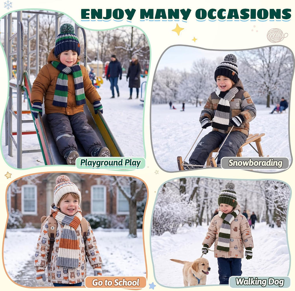 Toddler Kids Winter Hats Scarf Gloves Set Gifts for Boys