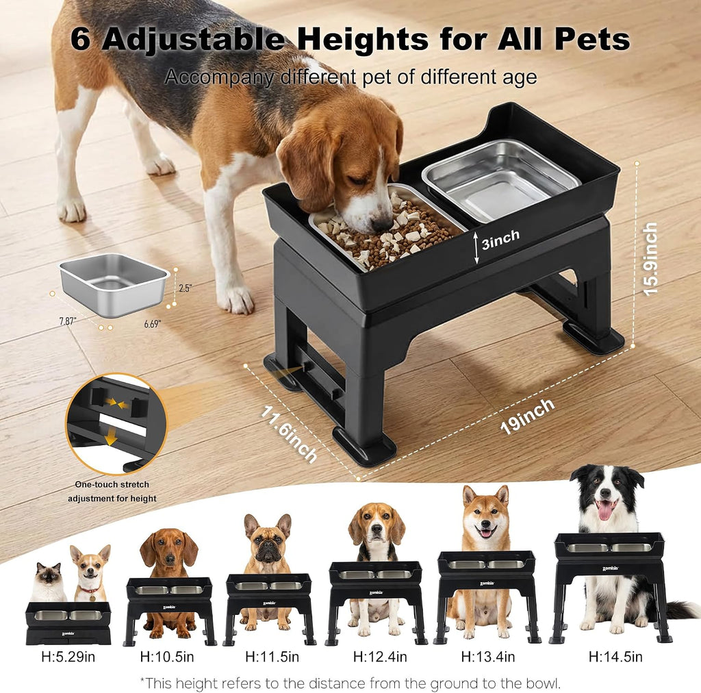 Elevated Dog Bowls, 6 Height Adjustable Raised Dog Bowl Mess Proof