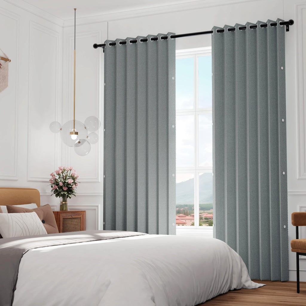 Full Blackout Memory Trained Pleated Curtains with Magnetic Closure, Faux Linen Drape for Hall Ceiling Meetingroom